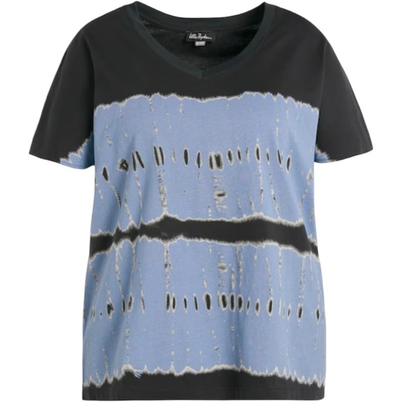 Ulla Popken Tops - NWT Ulla Popken Blue Tie-Dye Oversized V-neck Cotton T-shirt - Size 24/26